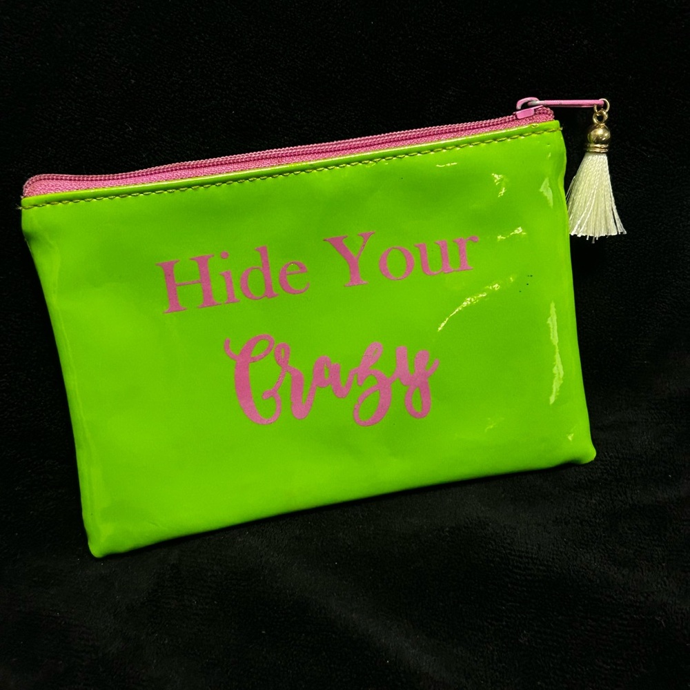 Neon Green Cosmetic Bag with Pink Accents